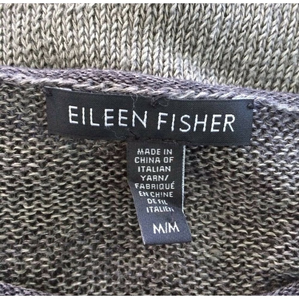 Eileen Fisher Women's Sweater Gray Striped Long Sleeve 100% Linen Scoop Neck M - Picture 11 of 12
